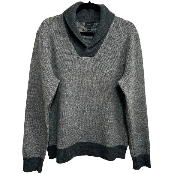 J Crew Preppy Pullover Cardigan L Gray Shawl Collar Academia Classic Wool Men - Picture 2 of 11